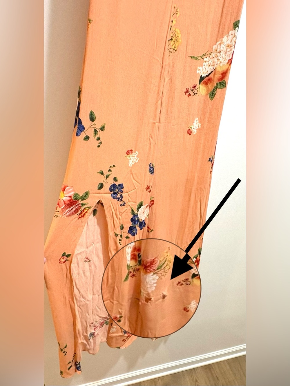 Farm Rio Maxi Dress Tropical Strappy V Neck Sz M Peach Color - For Repair *FLAW* - Picture 10 of 13